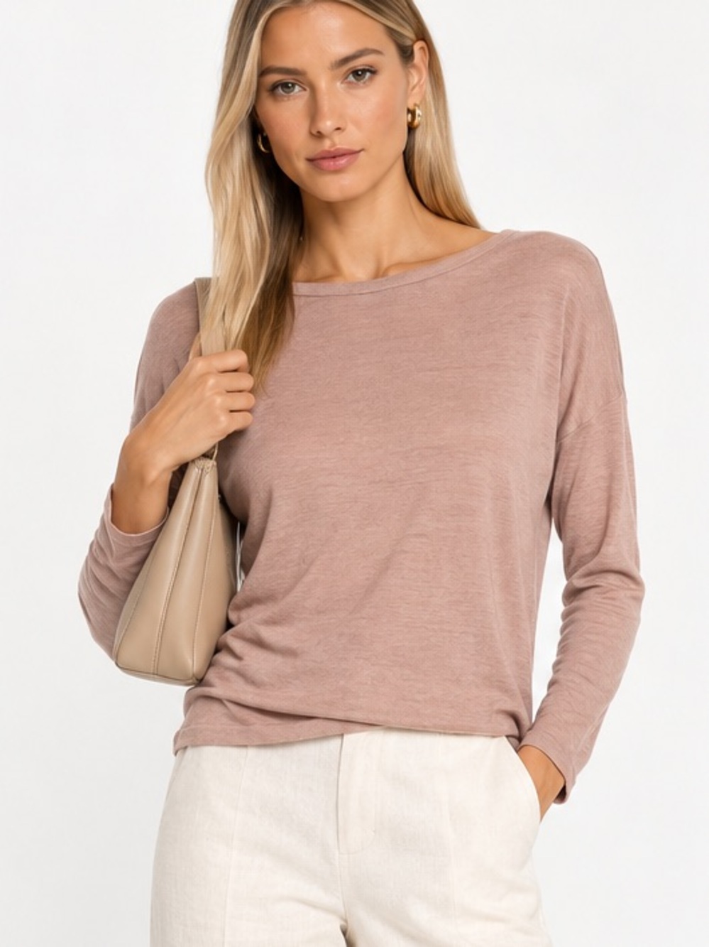 Eileen Fisher beige Merino Silk Cashmere Knit Top Size M